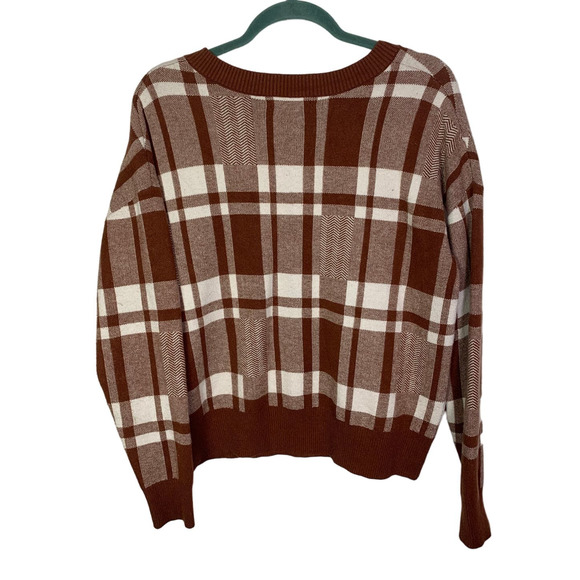 Christian Siriano Brown Plaid Pullover V Neck Sweater, Size L - Picture 4 of 5